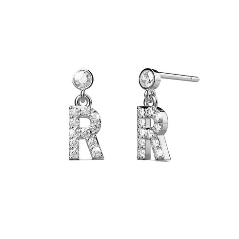 Solid 925 Sterling Silver Initial Crystal Personalised Alphabet Letter Earrings